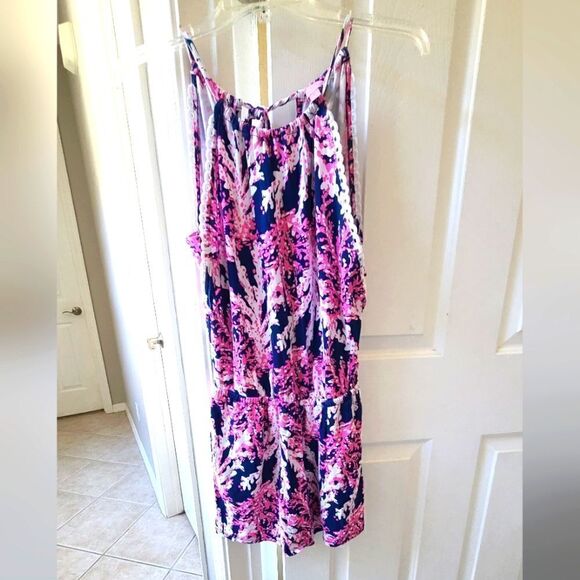 Lilly Pulitzer Gianni Romper Tie back Halter Shorts XS Blue Pink Style 2… - Picture 9 of 10
